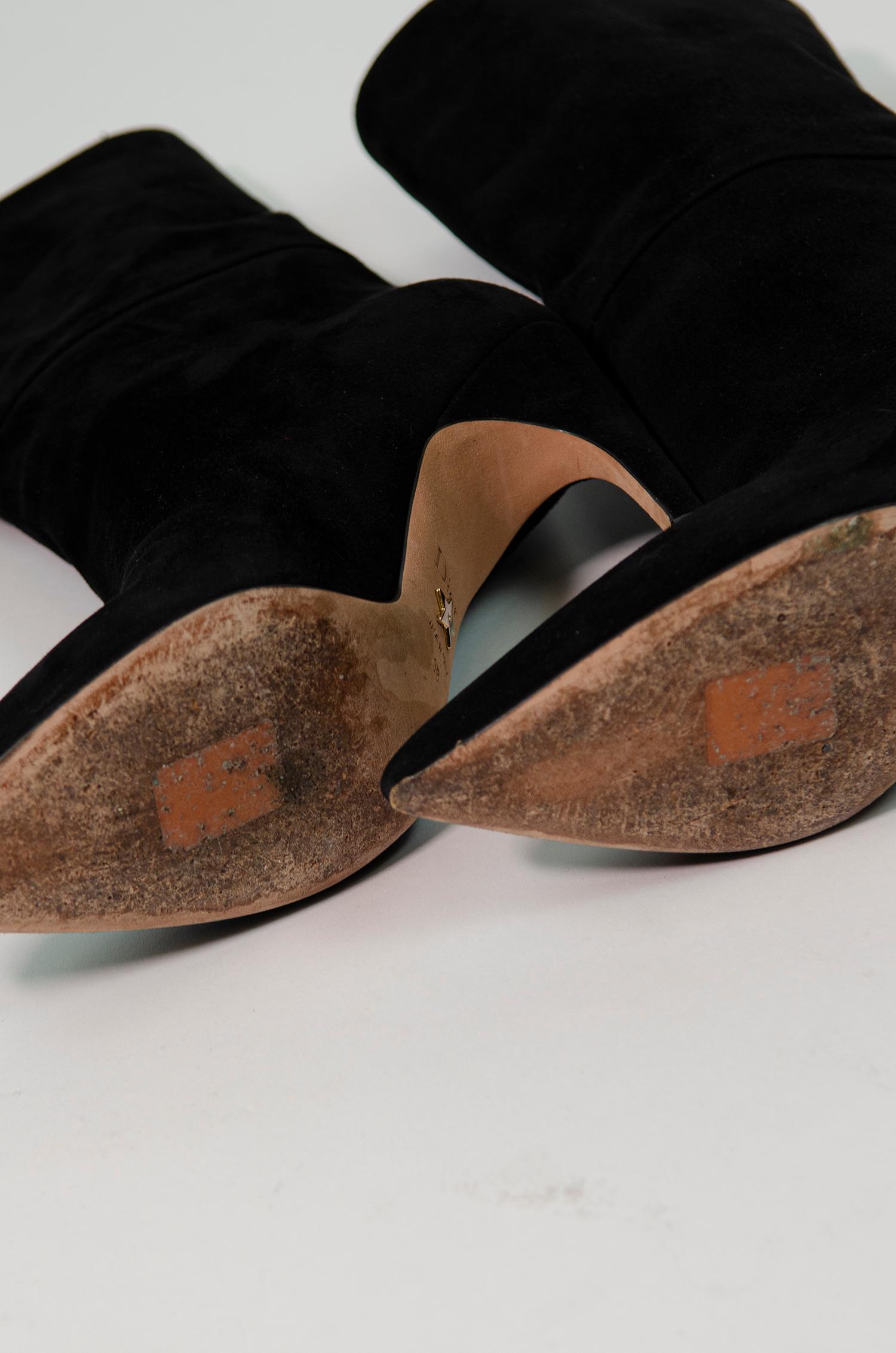 CHRISTIAN DIOR Black Velvet Curved Heel Boots 3