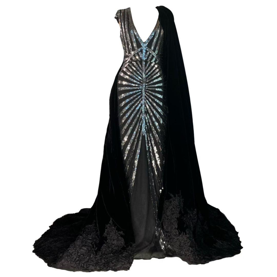 Christian Dior -  Black Velvet, Embellished, Hooded, Opera Cape Fall/Winter 2015 Size 34FR.  Can fit all sizes

