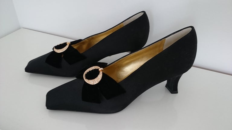 Christian Dior black velvet heels with bows embroidered w/ Swarovski ...