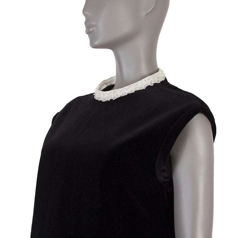 CHRISTIAN DIOR black VELVET RUFFLED LACE NECK Cocktail Dress 42 at 1stDibs