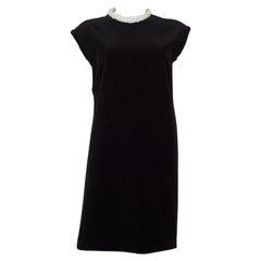 CHRISTIAN DIOR black VELVET RUFFLED LACE NECK Cocktail Dress 42