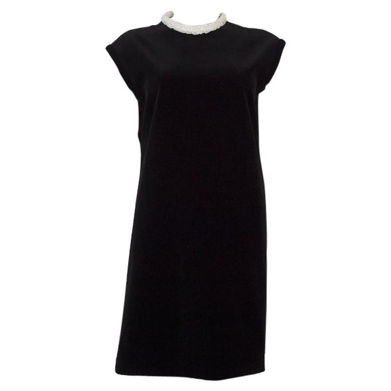 CHRISTIAN DIOR black VELVET RUFFLED LACE NECK Cocktail Dress 42 at 1stDibs