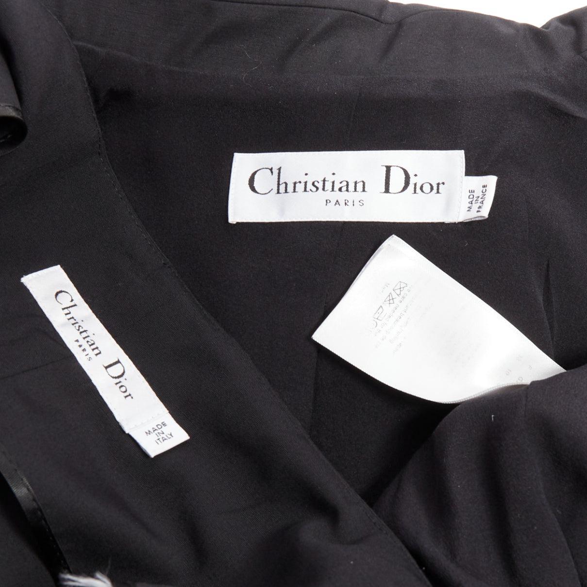CHRISTIAN DIOR noir laine vierge soie applique veste short ensemble short FR38 M en vente 7