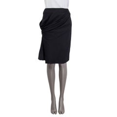 CHRISTIAN DIOR black viscose & wool ASYMMETRIC DRAPED Skirt 36 XS