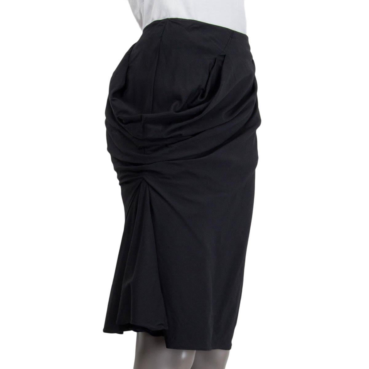 Black CHRISTIAN DIOR black viscose & wool ASYMMETRIC DRAPED Skirt 36 XS For Sale
