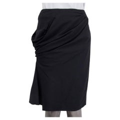 CHRISTIAN DIOR noir viscose et laine ASYMMETRIC DRAPED Skirt 36 XS
