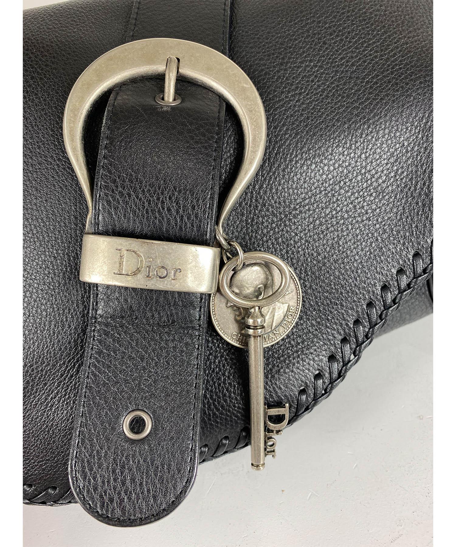 Christian Dior Black Whipstitched Gaucho Double Saddle Bag 2006 In Excellent Condition In Carmel, CA