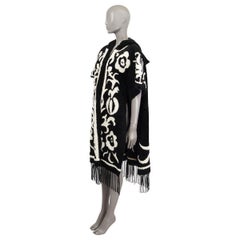 CHRISTIAN DIOR black & white 2019 FRINGED FLORAL SHEARLING PONCHO Jacket OS