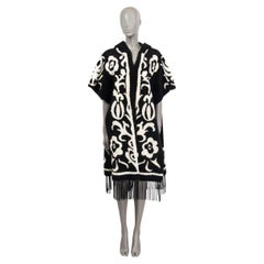 CHRISTIAN DIOR black & white 2019 FRINGED FLORAL SHEARLING PONCHO Jacket OS