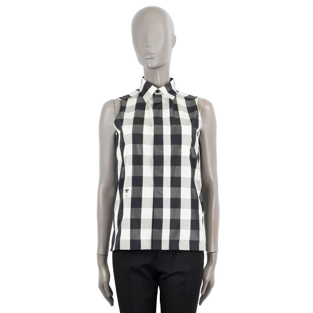 Gray CHRISTIAN DIOR black & white 2019 GINGHAM Sleeveless Blouse Shirt 36 XS For Sale