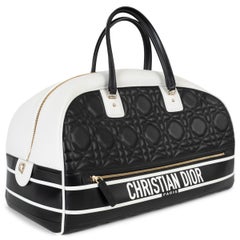 CHRISTIAN DIOR black & white Cannage leather 2022 VIBE LARGE Carry On Gym Bag