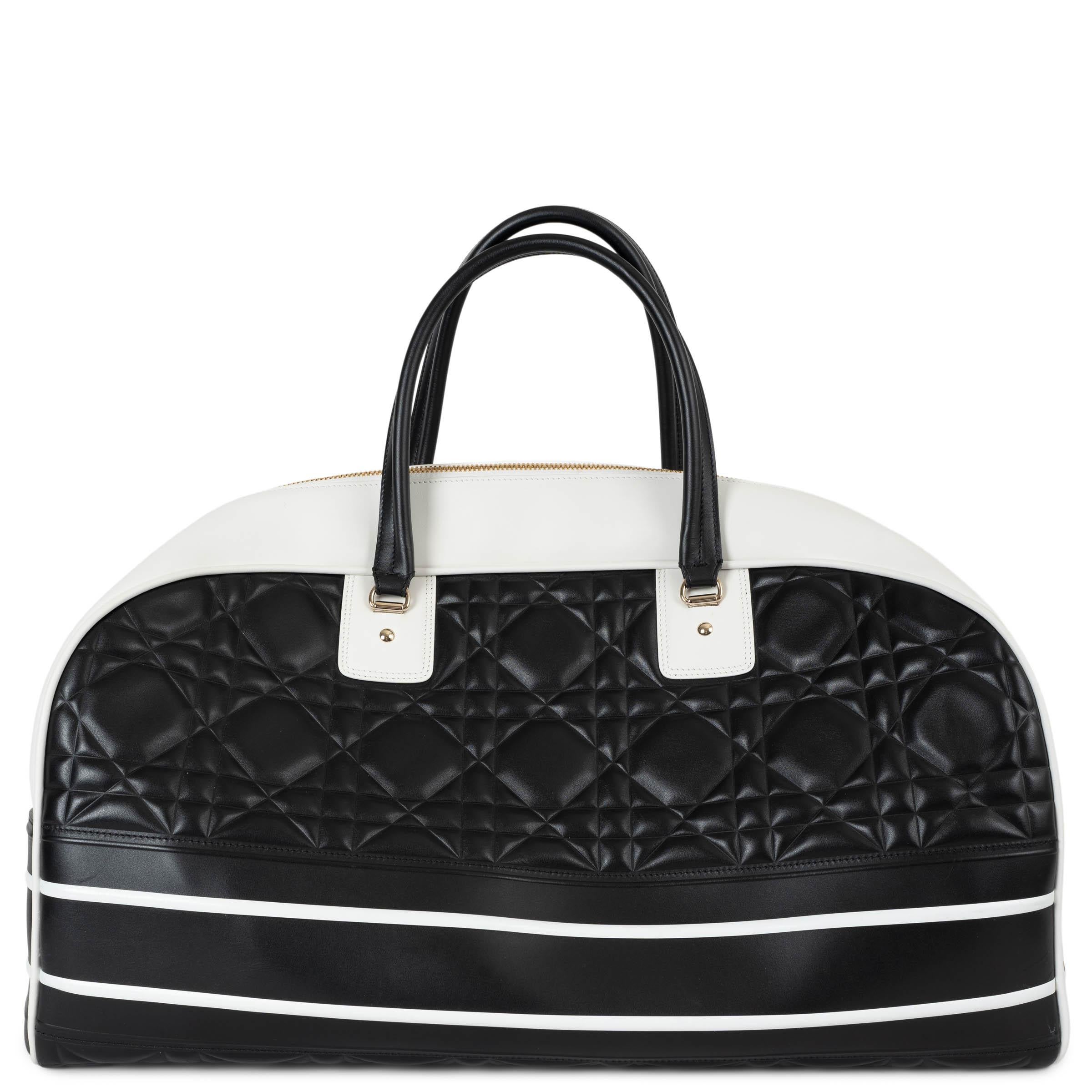 Nero Christian Dior in pelle Cannage bianca e nera 2022 VIBE LARGE Carry On Gym Bag in vendita
