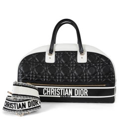 CHRISTIAN DIOR black & white Cannage leather 2022 VIBE LARGE Carry On Gym Bag