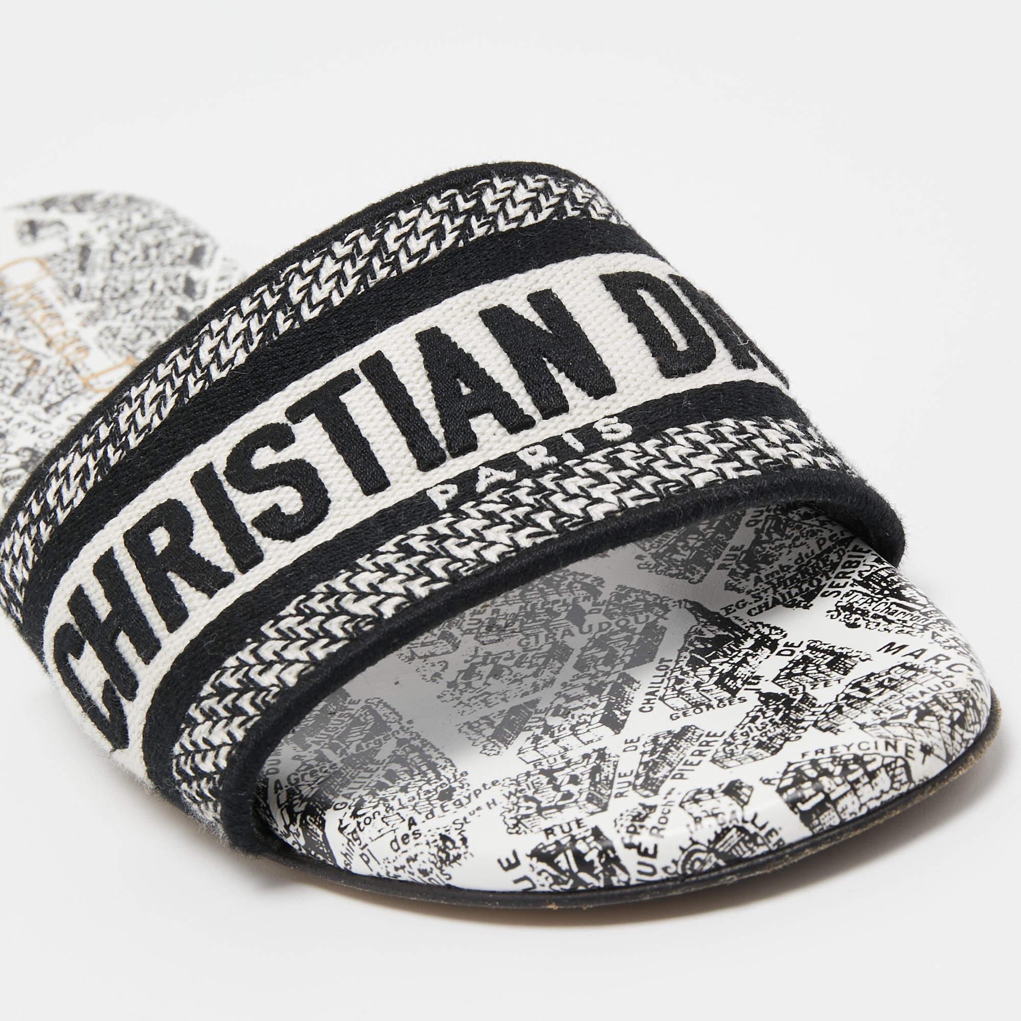 Christian Dior Black/White Canvas Flat Slides Size 36.5 2