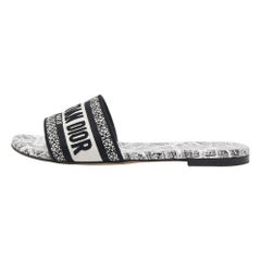 Christian Dior Black/White Canvas Flat Slides Size 36.5