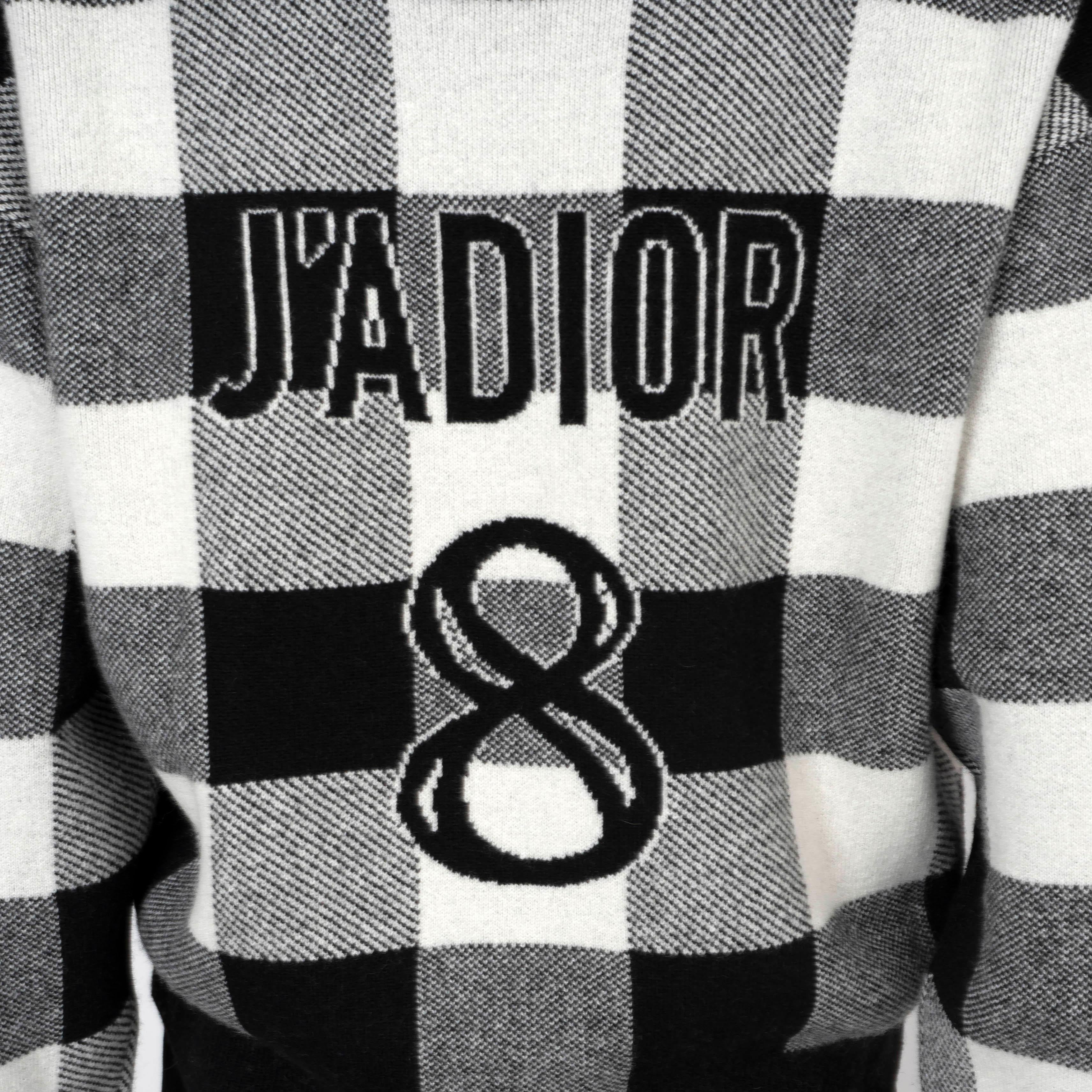 CHRISTIAN DIOR black & white cashmere blend 2019 J'ADIOR 8 CHECK Sweater 40 S For Sale 2