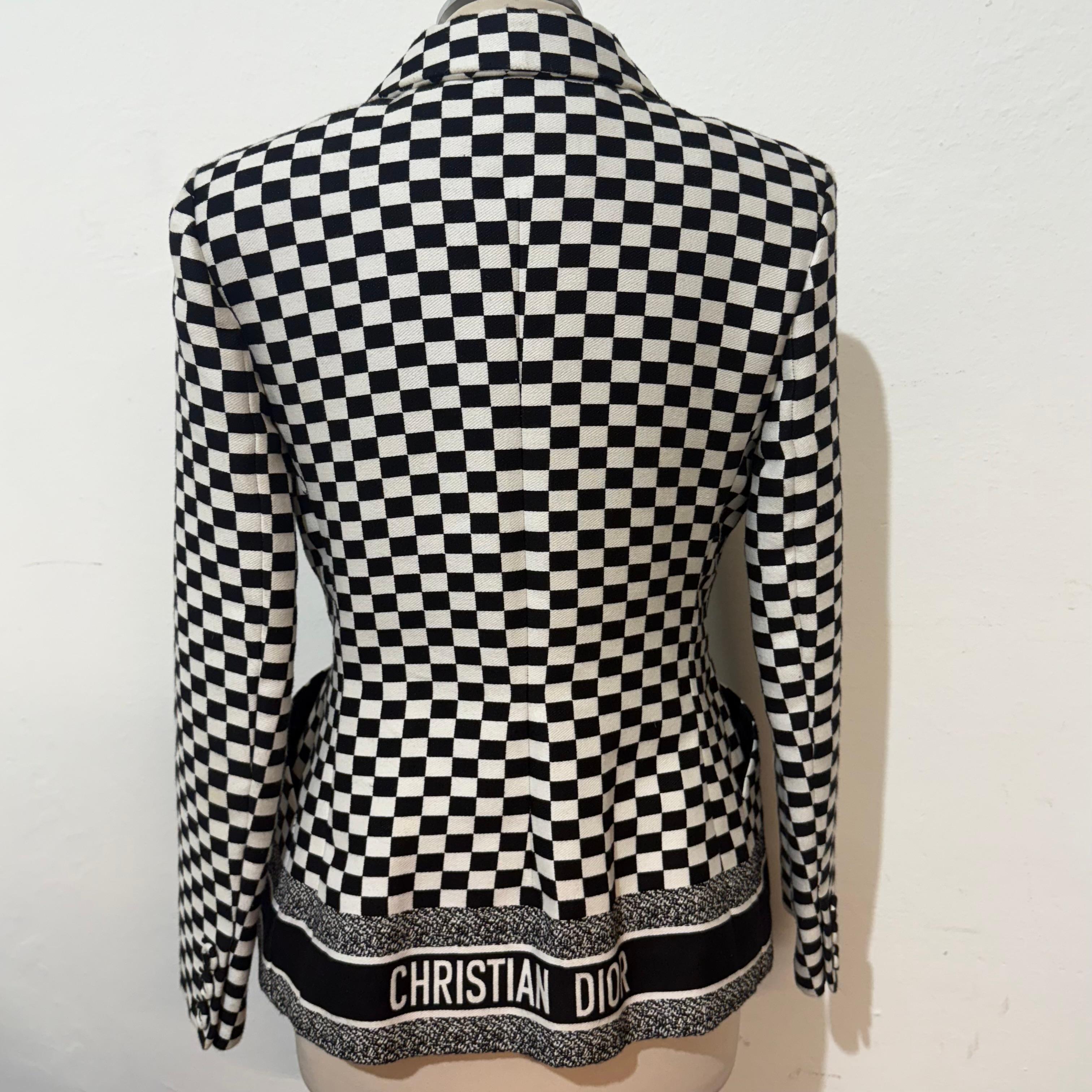 Nero Christian Dior Giacca a quadri bianchi e neri FR 38 / IT 42 in vendita