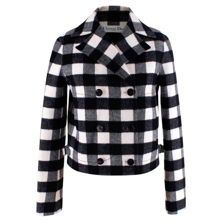 Christian Dior Black & White Checked Wool Cropped Jacket - US 0 For Sale
