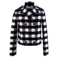 Christian Dior Schwarz-weiß karierte Wolljacke in Kurzform mit Karomuster - US 0