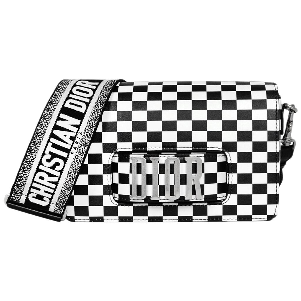 Christian Dior Black/White Checkered Smooth Calfskin Dio(r)evolution Flap  Bag