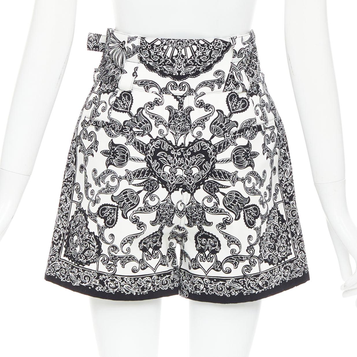 CHRISTIAN DIOR short à double ceinture en mouchoir de coton noir et blanc FR34 XS Pour femmes en vente