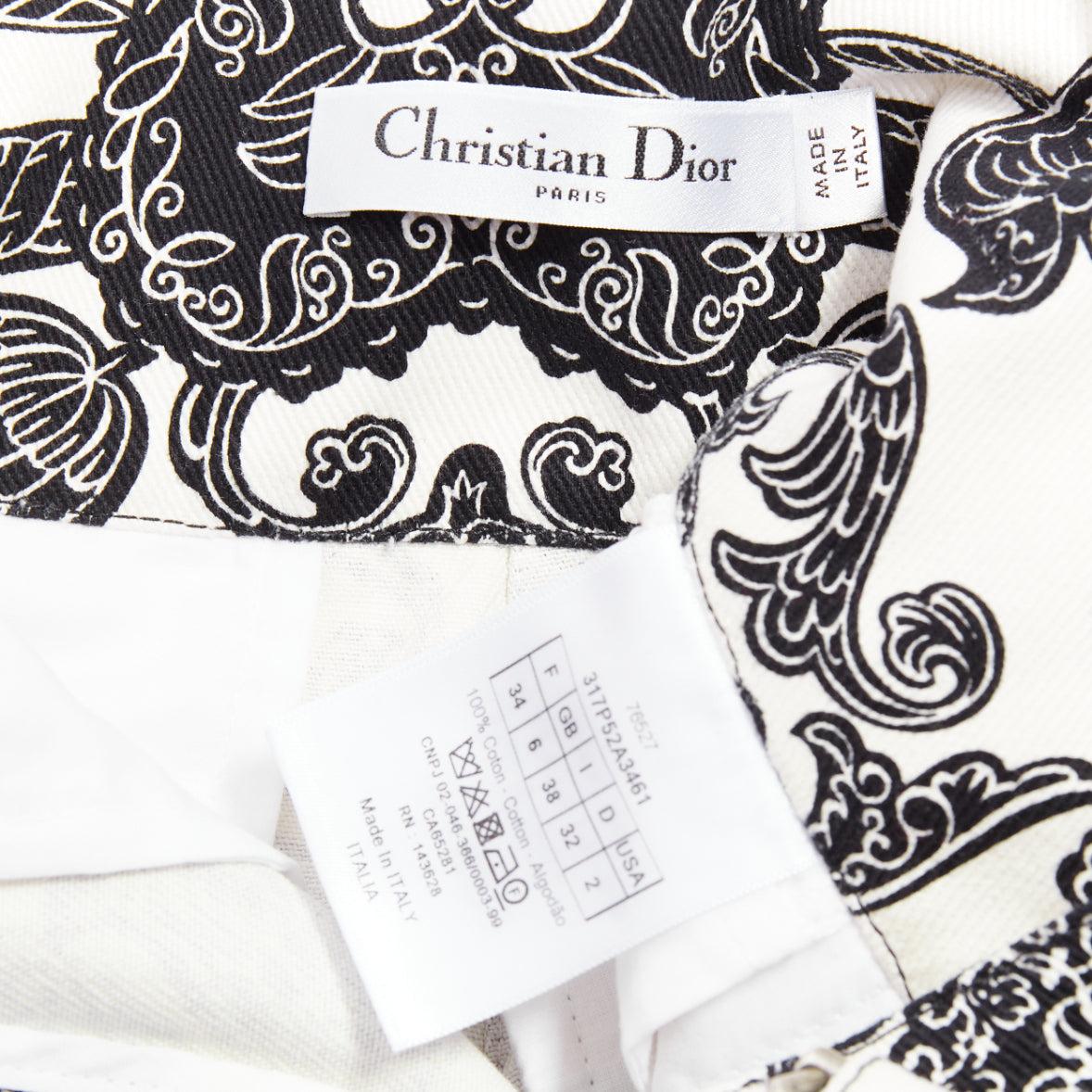CHRISTIAN DIOR short à double ceinture en mouchoir de coton noir et blanc FR34 XS en vente 3