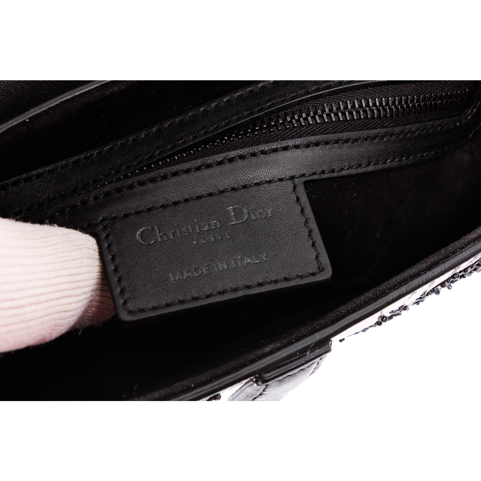 Christian Dior Black White Embroidered Leather Medium Saddle Bag In Excellent Condition In Irvine, CA