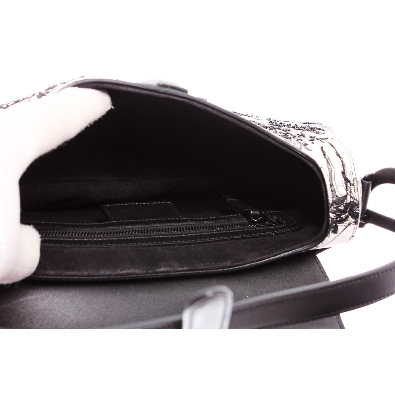 Christian Dior Black White Embroidered Leather Medium Saddle Bag 1