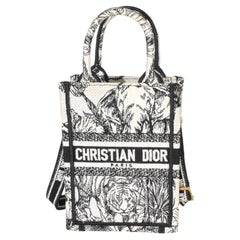 Christian Dior Black White Embroidered Toile de Jouy Mini Book Tote Phone Bag