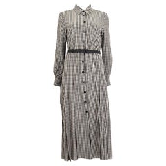 CHRISTIAN DIOR black white GINGHAM silk BELTED Shirt Dress 40 M