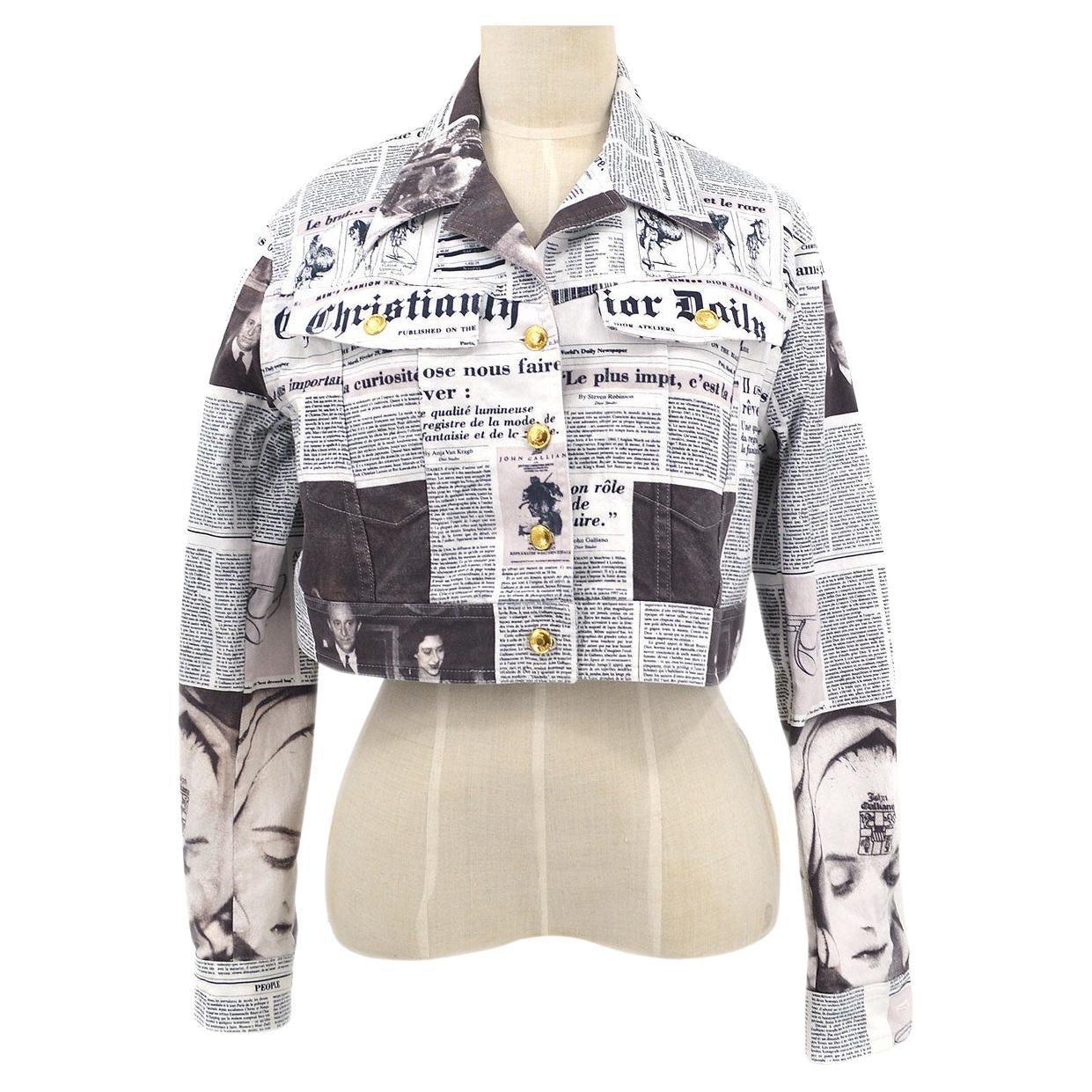 Christian Dior Black White Gold Button Crop Newspaper Jacket