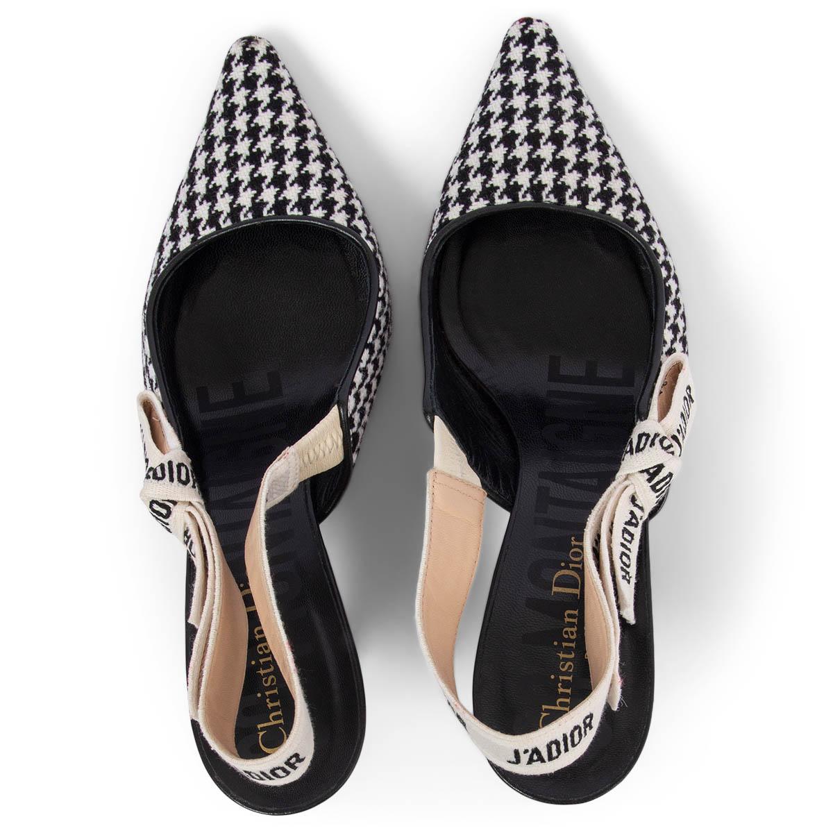 CHRISTIAN DIOR black & white HOUNDSOOTH J'ADIOR POINTED TOE Slingbacks Shoes 37 For Sale 1