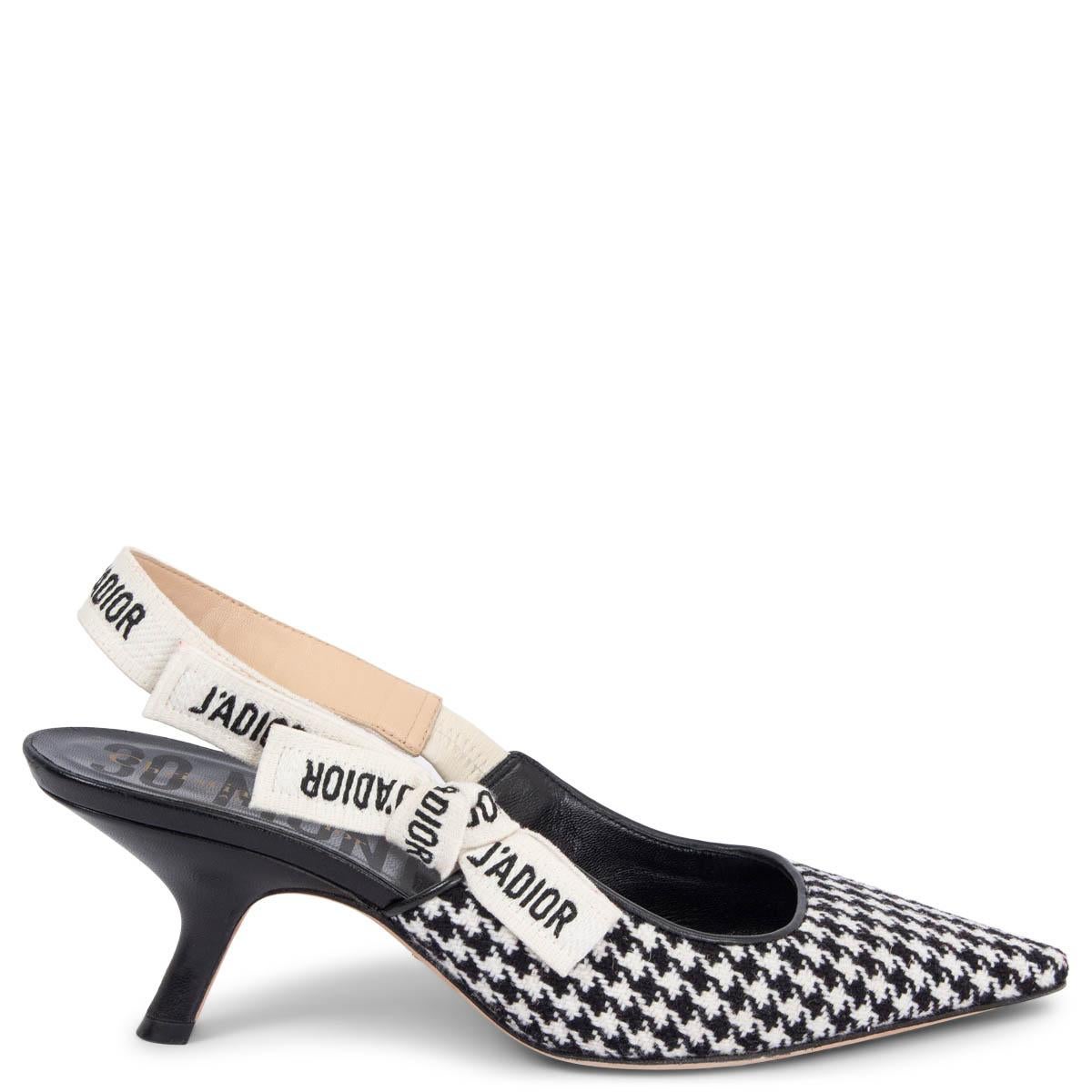 CHRISTIAN DIOR black & white HOUNDSOOTH J'ADIOR POINTED TOE Slingbacks Shoes 37 For Sale