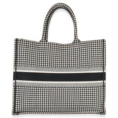 Christian Dior Black White Houndstooth Canvas Large Book Tote
