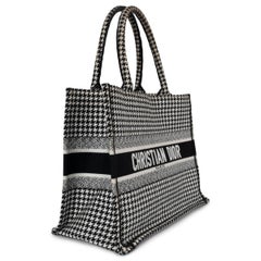CHRISTIAN DIOR black & white HOUNDSTOOTH MEDIUM BOOK TOTE Bag