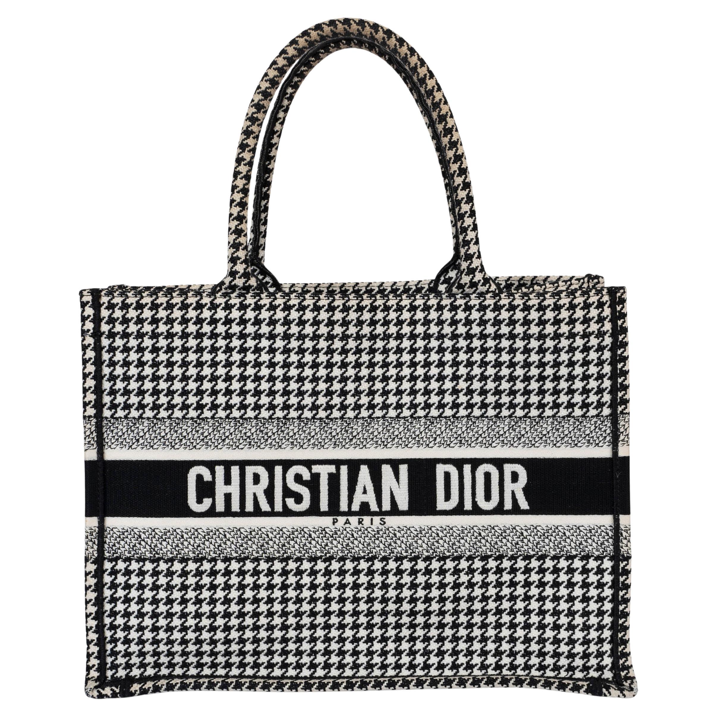 CHRISTIAN DIOR - Sac fourre-tout médium en tissu noir et blanc