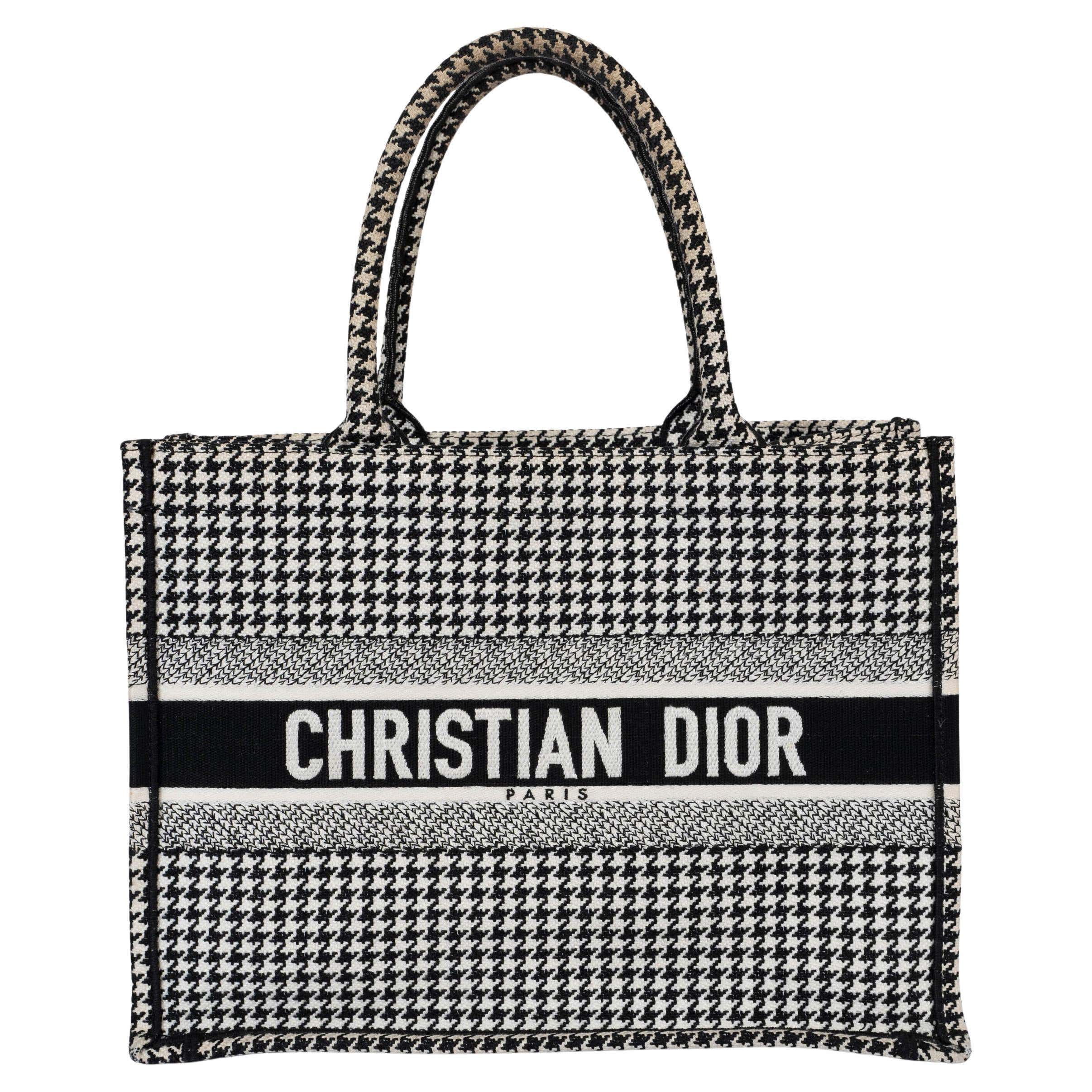 CHRISTIAN DIOR Black And White HOUNDSTOOTH MEDIUM BOOK TOTE Bag For CHRISTIAN DIOR Black And White HOUNDSTOOTH MEDIUM BOOK TOTE Bag For