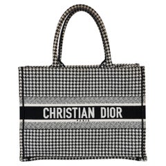 CHRISTIAN DIOR black & white HOUNDSTOOTH MEDIUM BOOK TOTE Bag