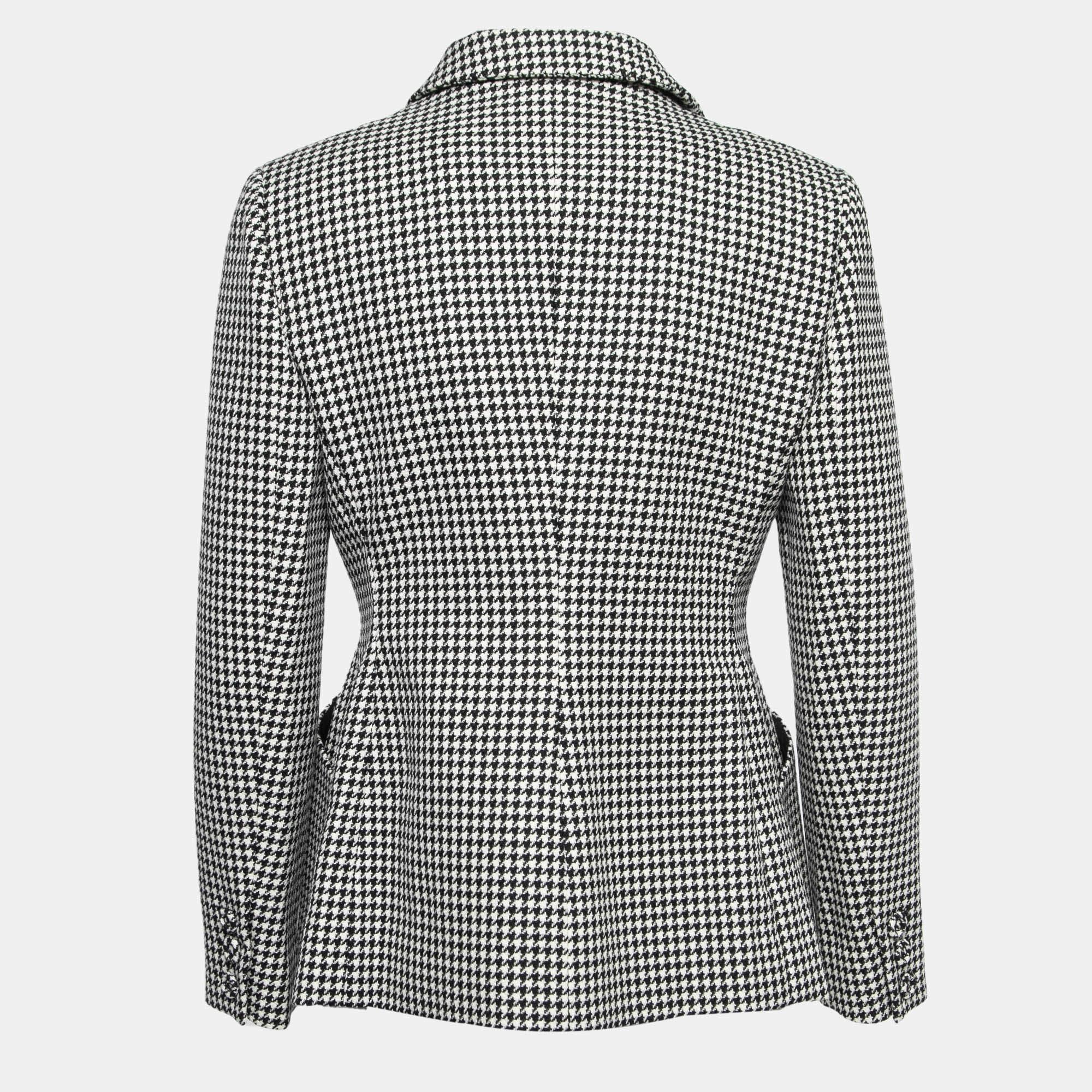 Women's Christian Dior Black/White Houndstooth Patterned Wool 30 Montaigne Bar Jacket M