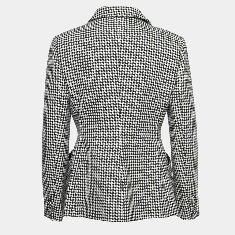 Dior - 30 Montaigne Bar Jacket Black and White Single-Breasted Houndstooth Wool - Size 44 - Women