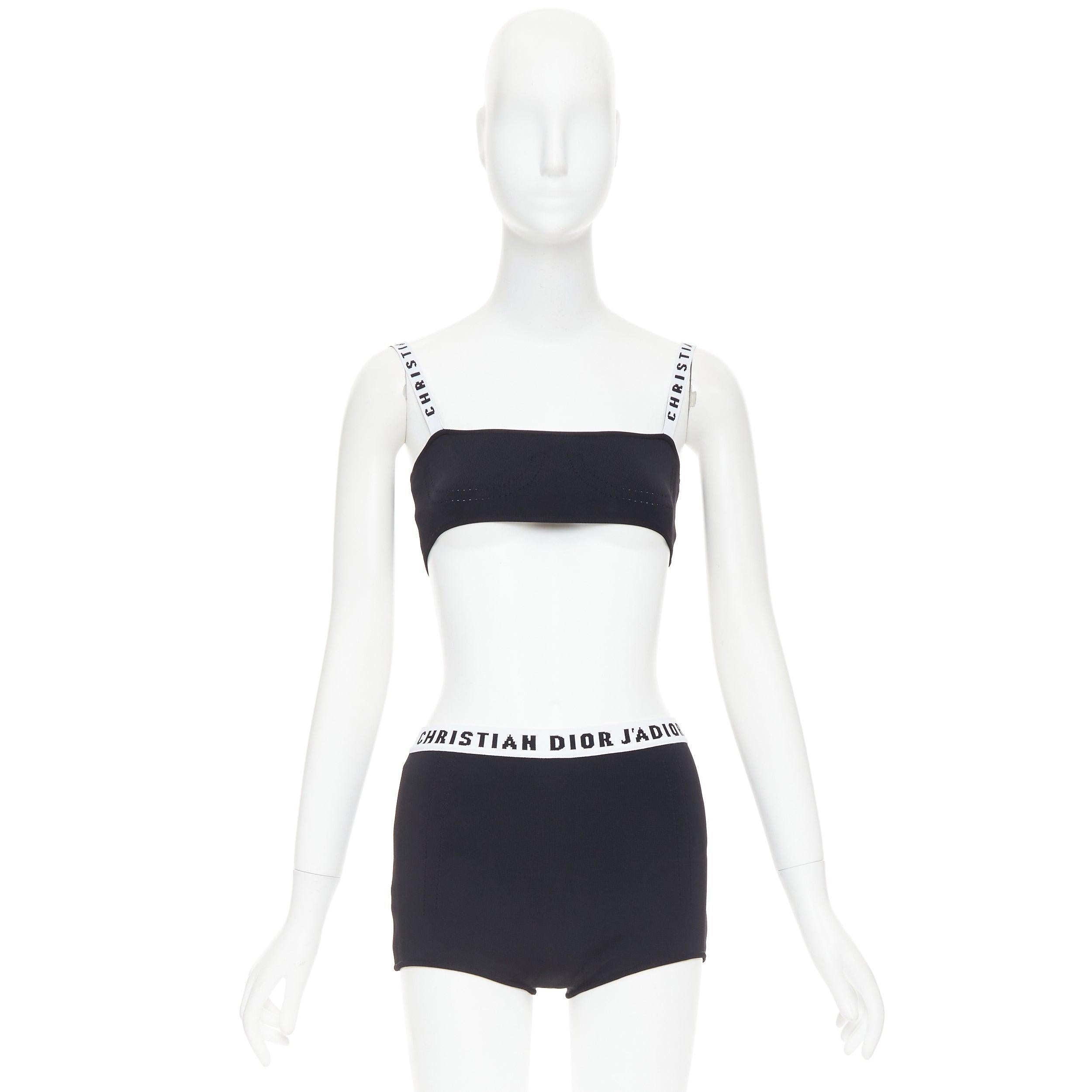CHRISTIAN DIOR black white J'Adior logo bra shorts lounge set XS in vendita 6