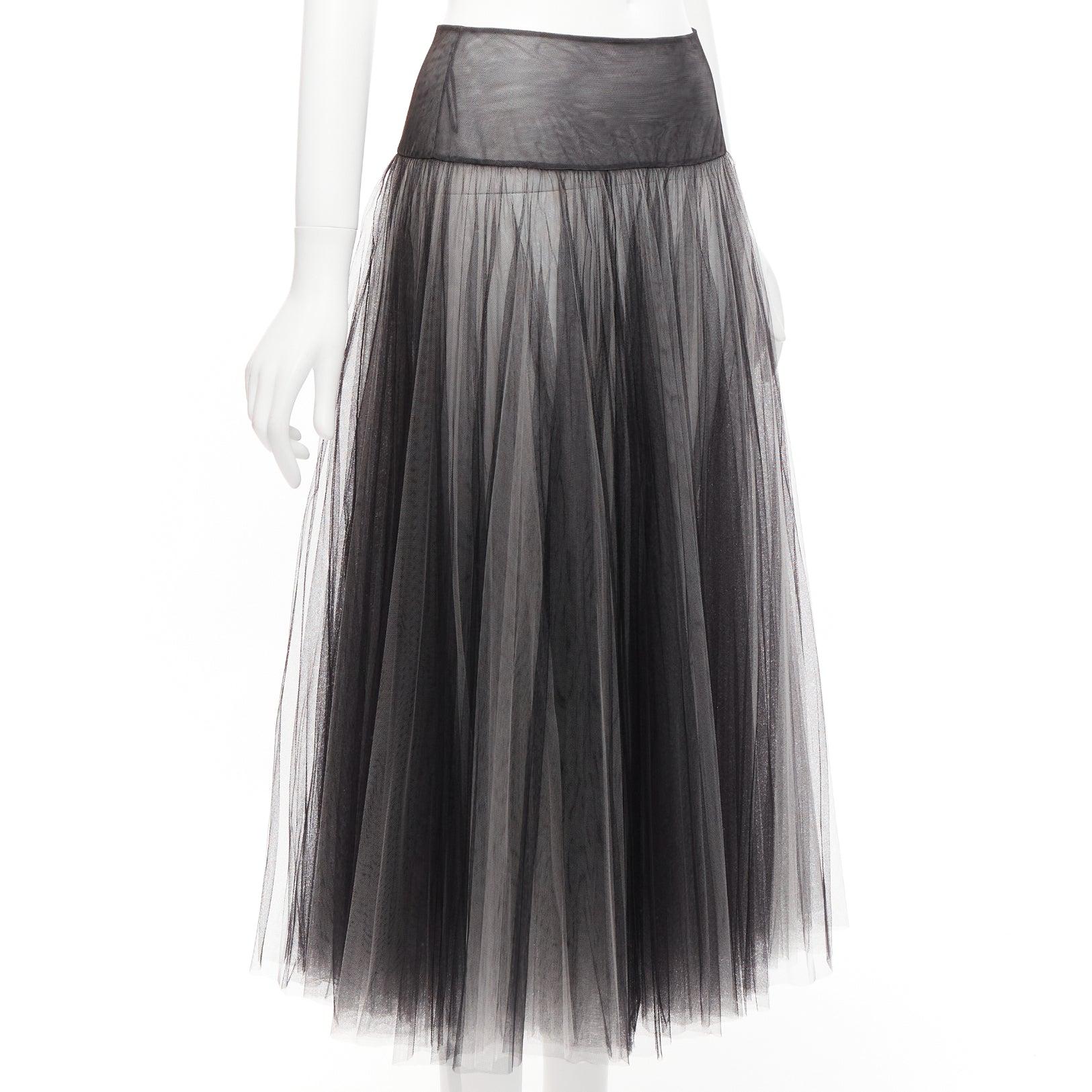 CHRISTIAN DIOR black white layered tulle sheer flared skirt S In Excellent Condition For Sale In Hong Kong, NT