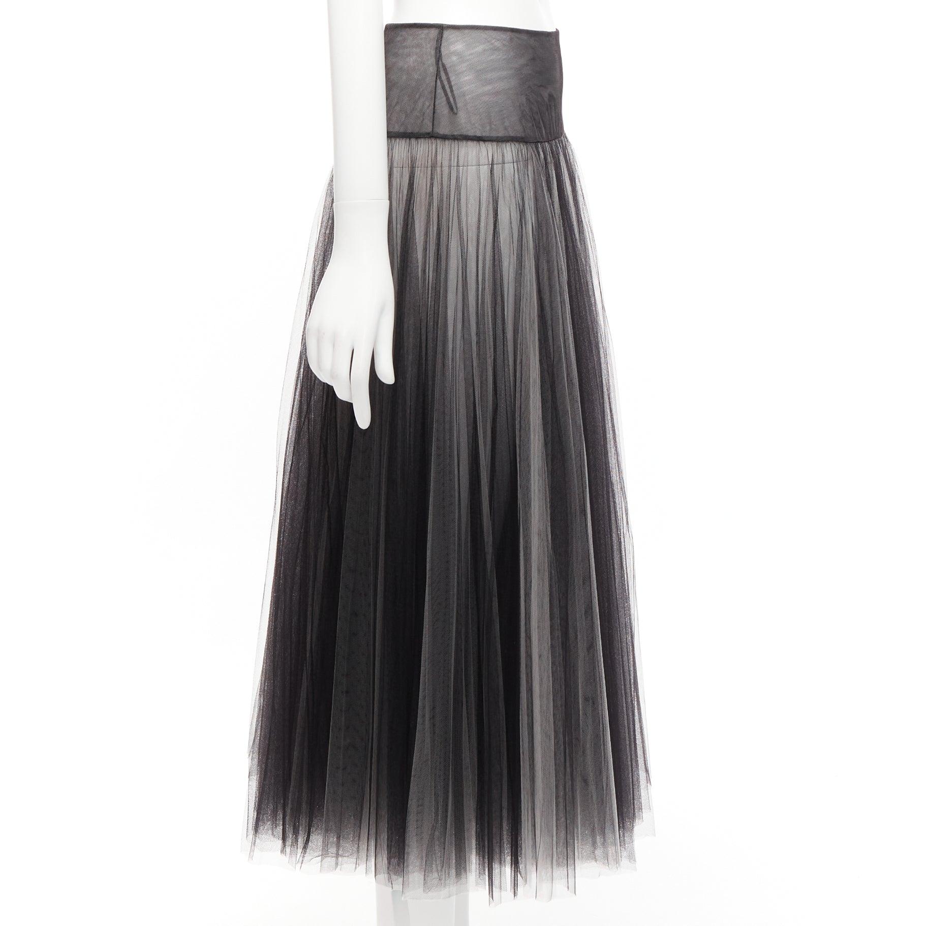 Women's CHRISTIAN DIOR black white layered tulle sheer flared skirt S For Sale