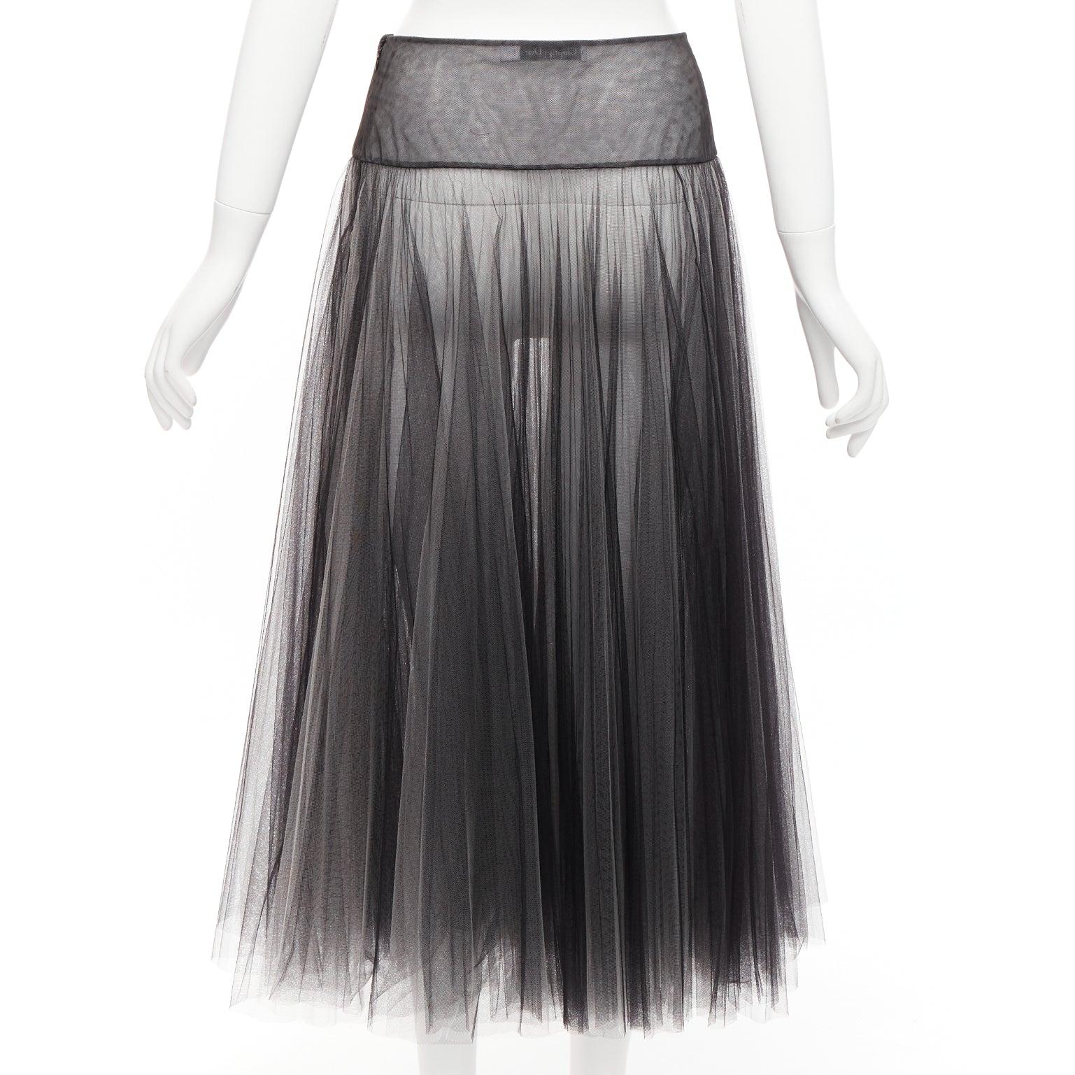 CHRISTIAN DIOR black white layered tulle sheer flared skirt S For Sale 1