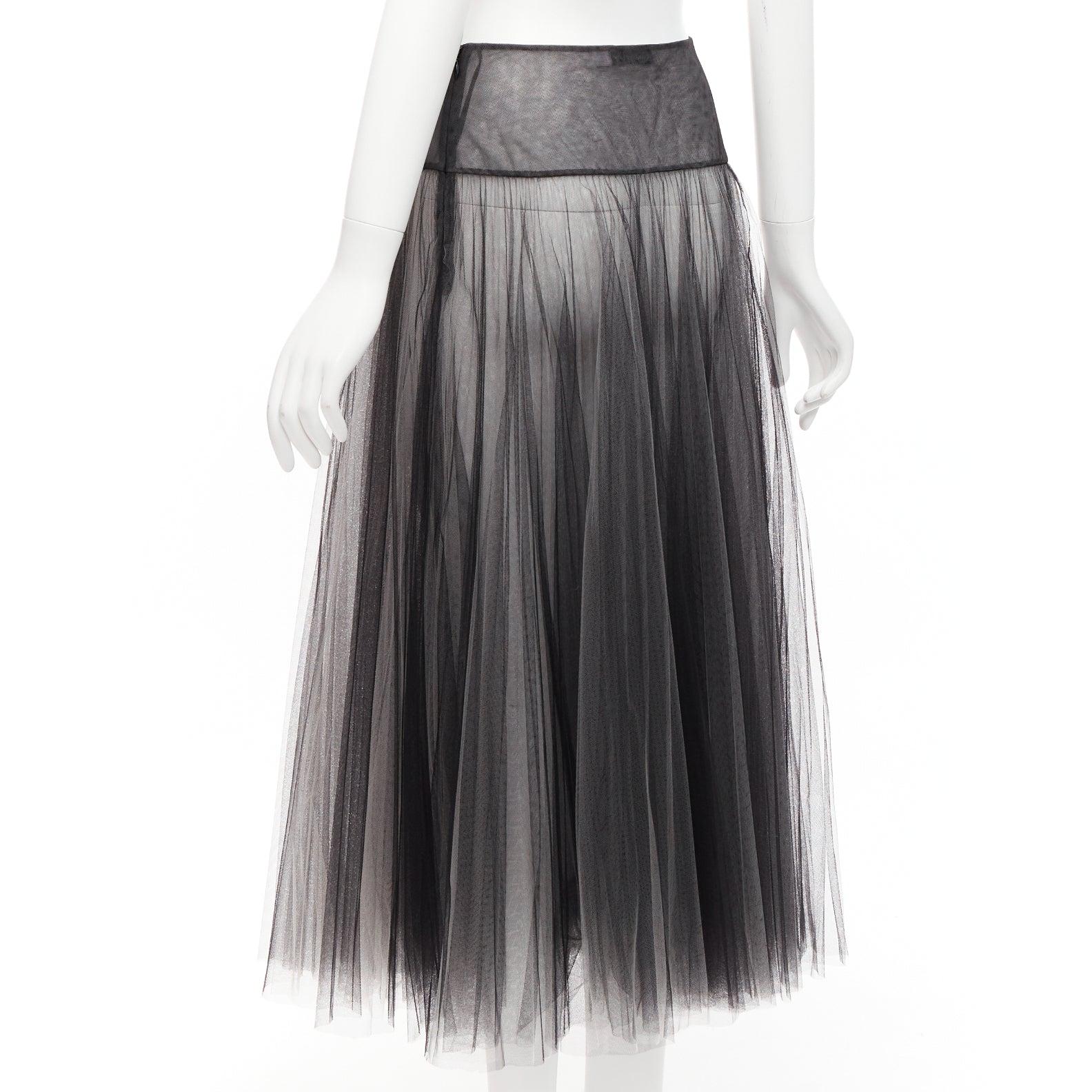 CHRISTIAN DIOR black white layered tulle sheer flared skirt S For Sale 2