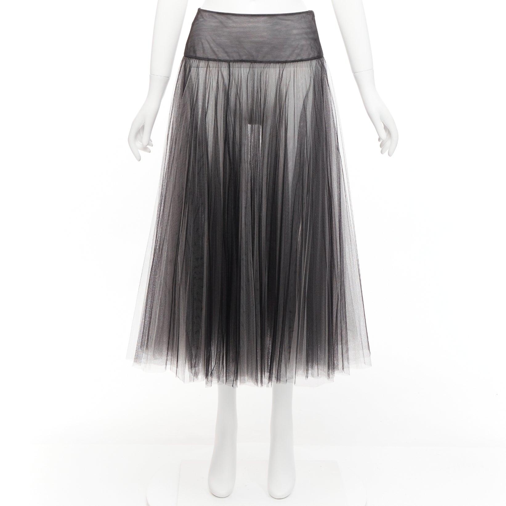 CHRISTIAN DIOR black white layered tulle sheer flared skirt S For Sale 5