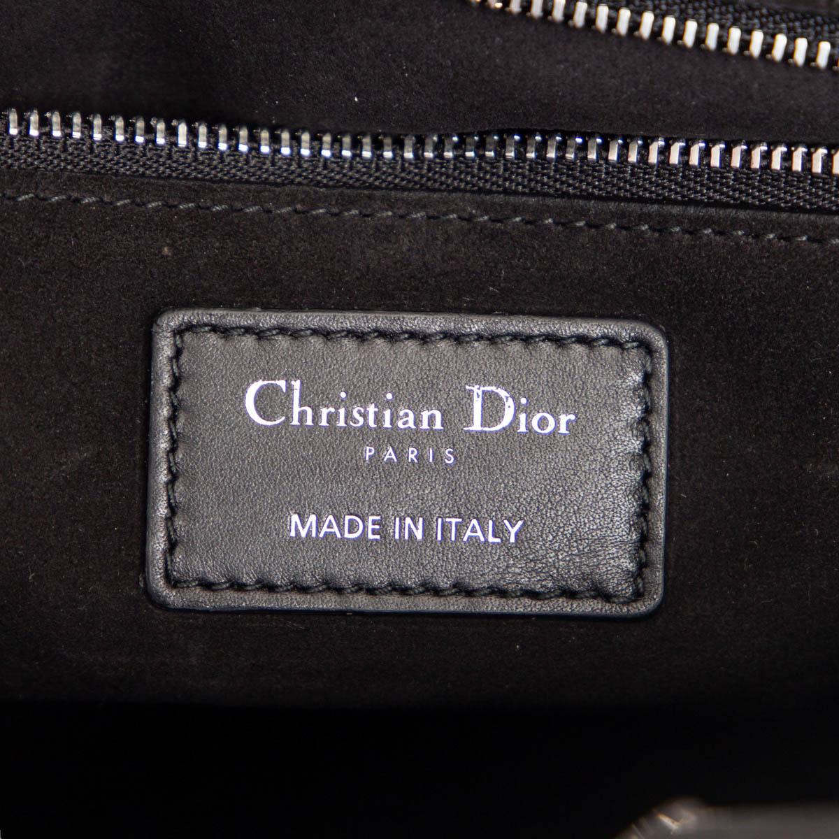 CHRISTIAN DIOR black & white leather 2018 CHECK LADY DIOR MEDIUM TOTE Bag For Sale 1