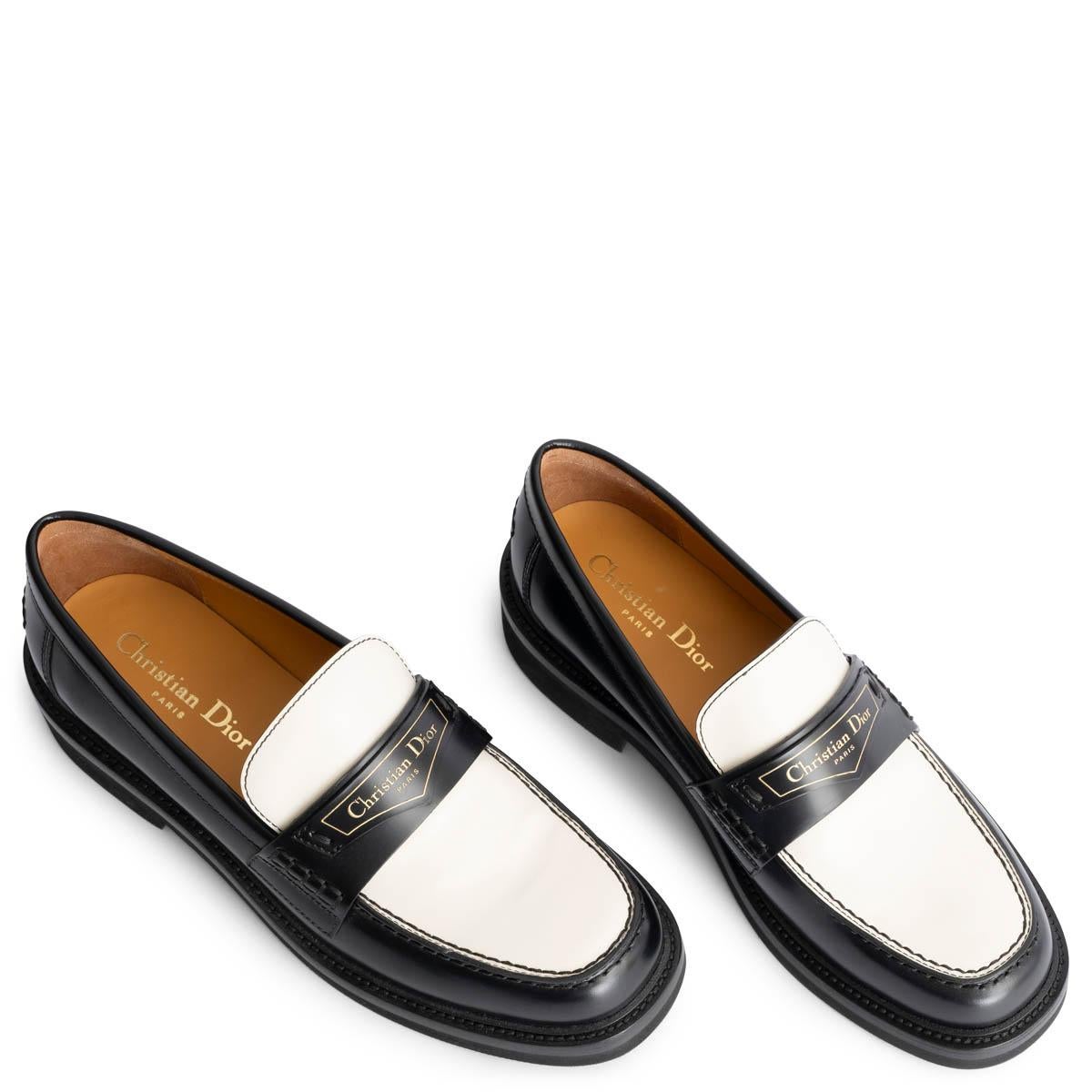 CHRISTIAN DIOR black & white leather 2022 BOY Loafers Shoes 38.5 2