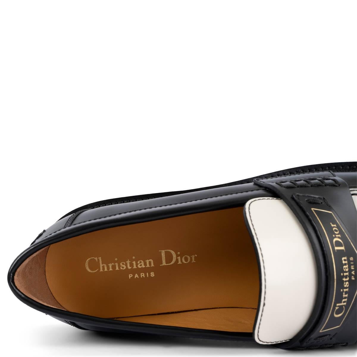 CHRISTIAN DIOR black & white leather 2022 BOY Loafers Shoes 38.5 3