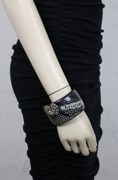 CHRISTIAN DIOR Black & White Resin Houndstooth Print Cuff Bracelet